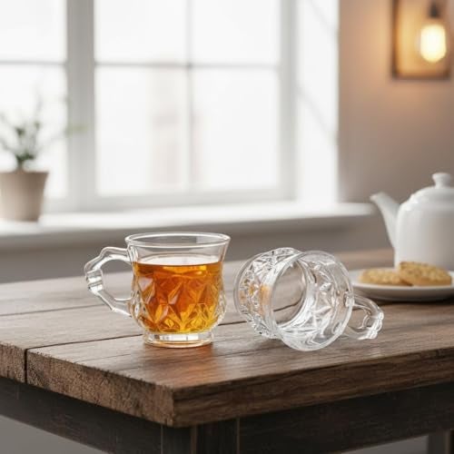 Mevanta Premium Glass Tea and Coffee Cup 180ML Set of 6 Transparent Glass Cups Set for Milk Cup, Hot/Cold Drinks Cups, Herbal Tea, Green Tea, Lemon Tea Cup Set for Ideal Gift Uses (6, BX-01) - Image 3