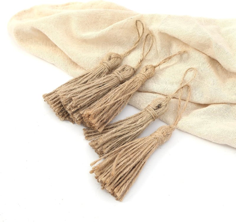 30 Pieces Natural Jute Tassels for Wood Beads Christmas Burlap Tassel Jute Rope Tassels DIY Wood Bead Garland Projects Decorations(5.4") - Image 2