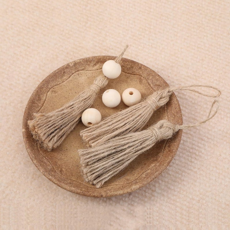 30 Pieces Natural Jute Tassels for Wood Beads Christmas Burlap Tassel Jute Rope Tassels DIY Wood Bead Garland Projects Decorations(5.4") - Image 4