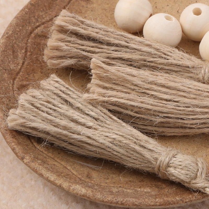 30 Pieces Natural Jute Tassels for Wood Beads Christmas Burlap Tassel Jute Rope Tassels DIY Wood Bead Garland Projects Decorations(5.4") - Image 3