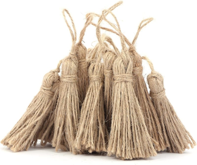 30 Pieces Natural Jute Tassels for Wood Beads Christmas Burlap Tassel Jute Rope Tassels DIY Wood Bead Garland Projects Decorations(5.4") - Image 1