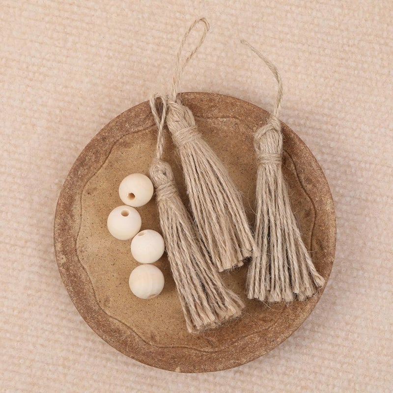 30 Pieces Natural Jute Tassels for Wood Beads Christmas Burlap Tassel Jute Rope Tassels DIY Wood Bead Garland Projects Decorations(5.4") - Image 5