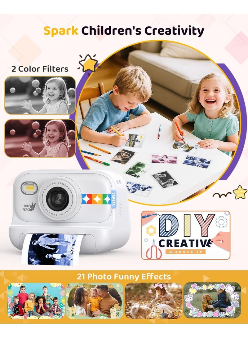 Lecran Instant Print Camera for Kids, 48MP Photos 1080P Digital Video Camera, 32GB Card White - Image 2