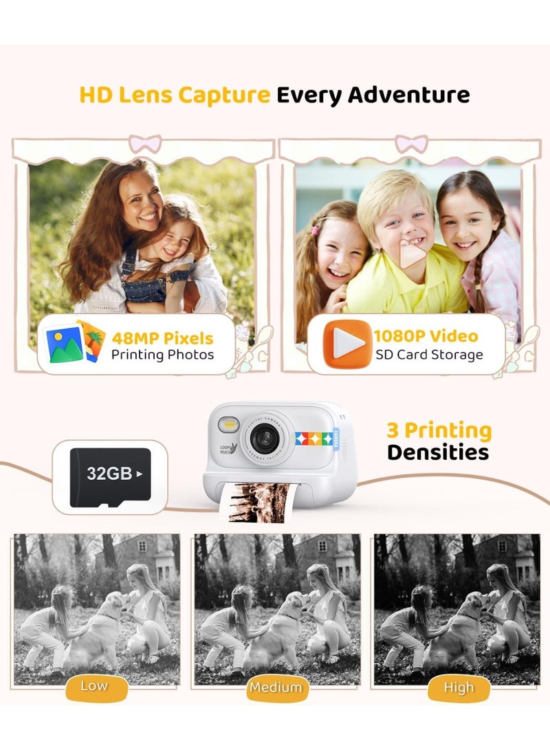 Lecran Instant Print Camera for Kids, 48MP Photos 1080P Digital Video Camera, 32GB Card White - Image 3
