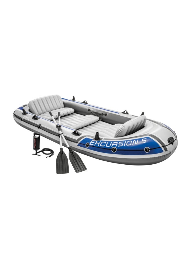 INTEX 5-Person Excursion Inflatable Boat with Aluminum Oar and Pump Grey and Blue 52.4 x 37 x 60.6 cm 68325  - Image 1