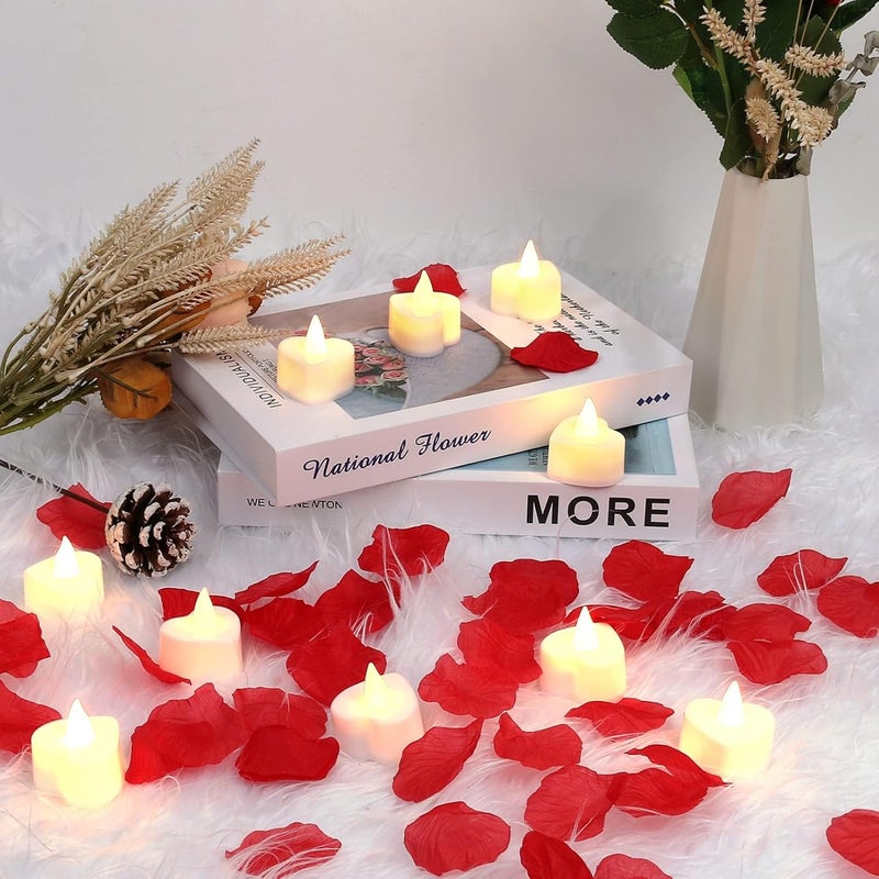 Childom Red Rose Petals Set, 1000 Pieces Artificial Rose Petals with 24 Pieces LED Tea Lights Candles,Rose Petals for Romantic Night for Her set, Proposal Decorations for Women, Wedding, Bedroom, Anniversary - Image 5