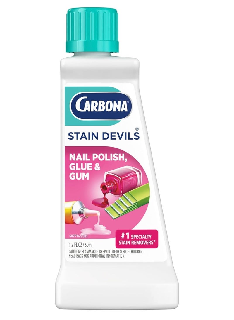 CARBONA Stain Devils Nail Polish Glue & Gum Stain Remover 50ml Powerful Fabric Cleaner for Removing Sticky Residue Adhesive Gum Nail Polish Marks from Clothes Upholstery & Carpets - Image 1