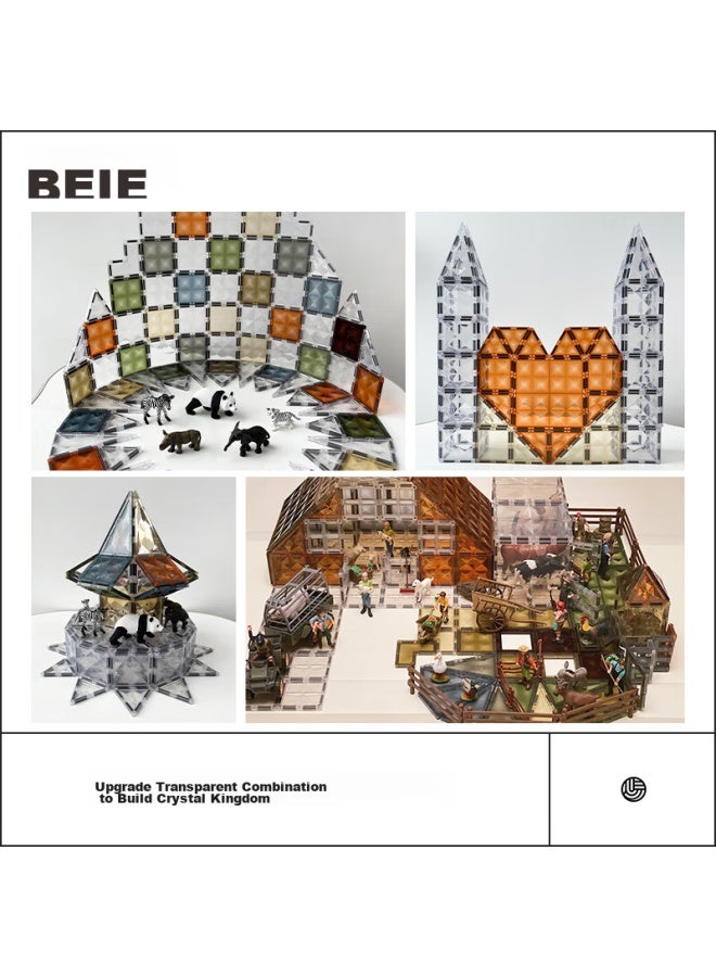 Beie Nature Magnetic Tiles, Children's Toy Building Blocks, Double 4d Diamond Surface Colorful Window, 60 Pieces, Children's Gift - Image 2
