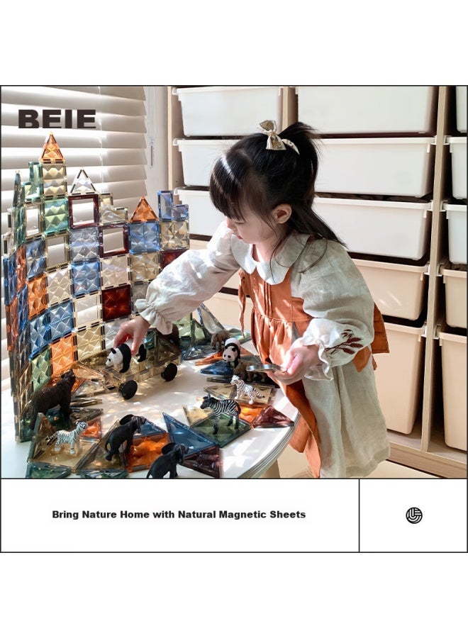 Beie Nature Magnetic Tiles, Children's Toy Building Blocks, Double 4d Diamond Surface Colorful Window, 60 Pieces, Children's Gift - Image 1