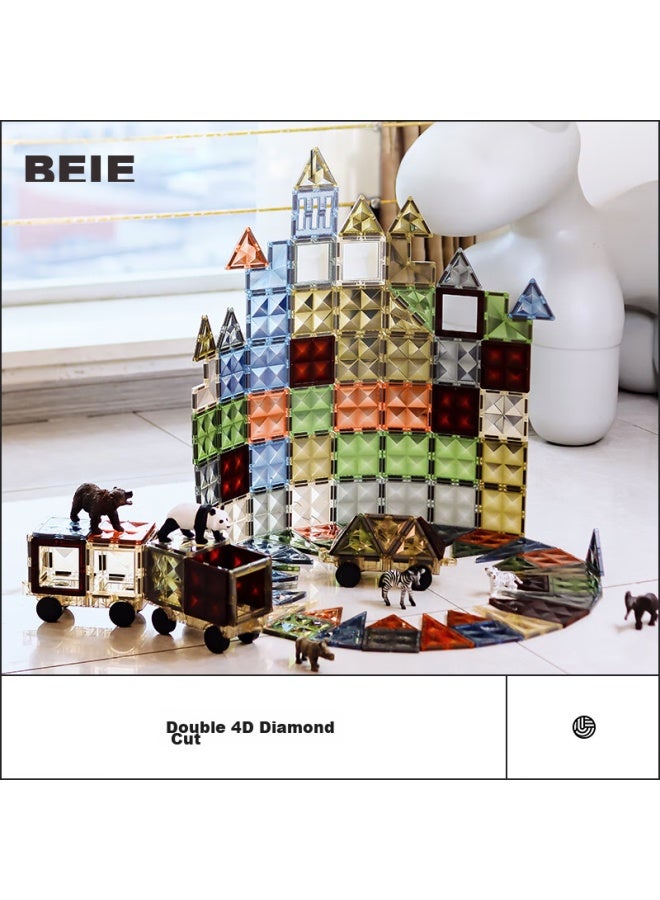 Beie Nature Magnetic Tiles, Children's Toy Building Blocks, Double 4d Diamond Surface Colorful Window, 60 Pieces, Children's Gift - Image 5
