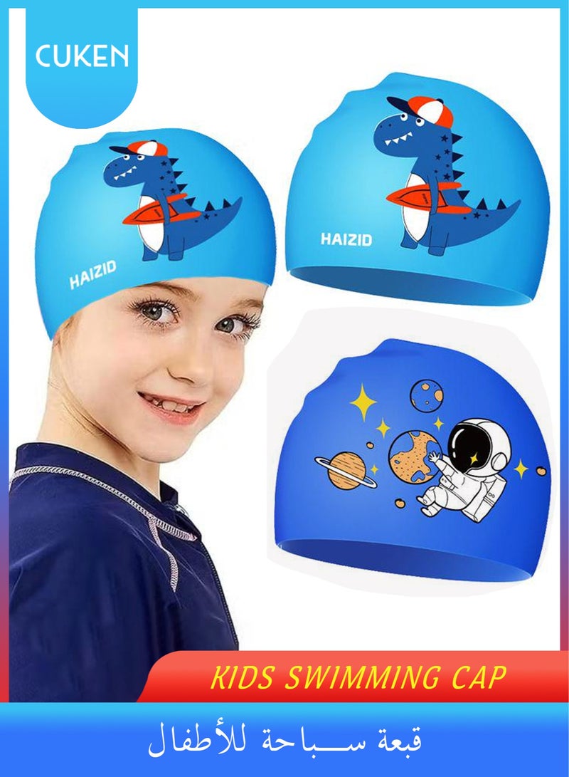 Cuken 2 Pcs Kids Swimming Cap Swim Cap, Cartoon Swim Cap Stretchable Waterproof Swimming Cap, Comfortable Swimming Hat, Durable Silicone Swimming Cap - Image 1