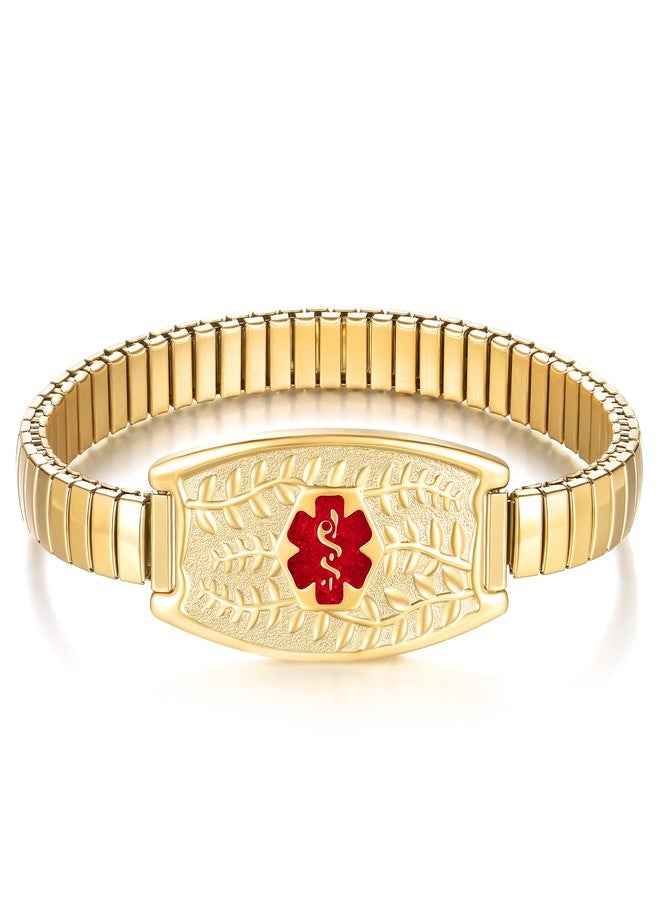 Divoti Olive Stretch Medical Alert Bracelet - Custom Engraved Stainless Steel ID Tag - Hypoallergenic, No Clasp, Slip-On Style - Fits 6.2-7.8" Wrists - Stylish & Comfortable - PVD G/Transparent Red - Image 1