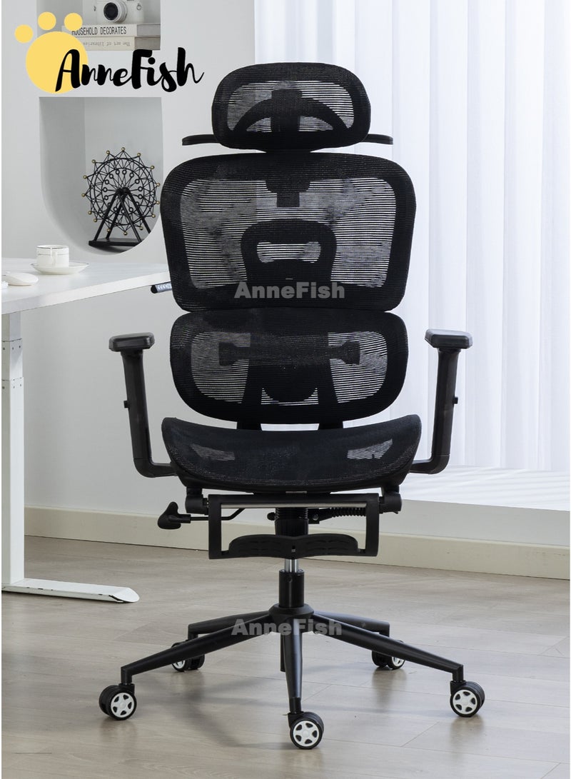 AnneFish Ergonomic Mesh Office Chair with Footrest and Adjustable Lumbar Support Adjustable Height High Back Reclining Chair Adjustable Armrests Executive Desk Chair Home Office Chair Comfortable Computer Gaming Chair With Silent Swivel Wheels - Image 2