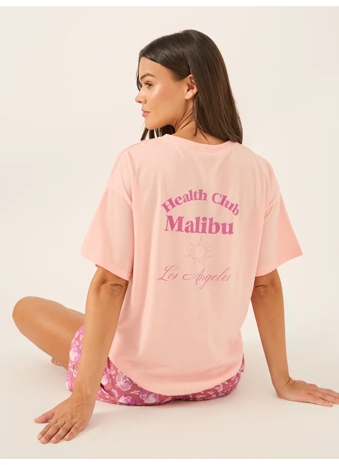 ستايلي Styli Unwind Slogan Print Round Neck T-Shirt and Shorts Pyjama Set