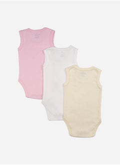 Babies Basic Pack of 3 - Solid Sleeveless Bodysuit by Styli  - Image 2