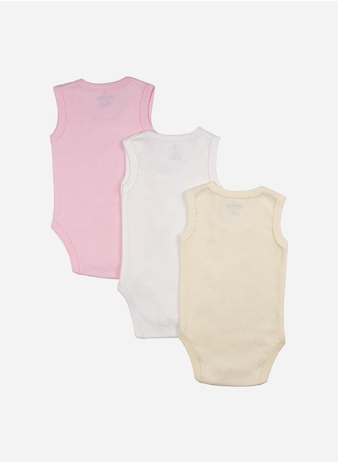 Babies Basic Pack of 3 - Solid Sleeveless Bodysuit by Styli  - Image 2