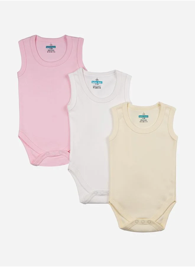 Babies Basic Pack of 3 - Solid Sleeveless Bodysuit