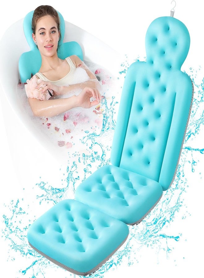 VEILS Bathtub Pillow Full Body, Luxury Bath Cushion for Tub with 160 Suction Cups, Bath Mat for Head and Neck Support with Laundry Bag Blue (51.2" x 16.2") - Image 1