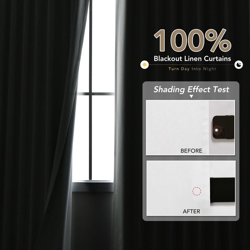 Nanspring Ivory Linen Blackout Curtains for Bedroom 84 Inch Length 2 Panels Set Back Tab Pocket Neutral Farmhouse Living Room Darkening Curtains Track System Thermal Insulated Black Out Drapes 52x84 - Image 2