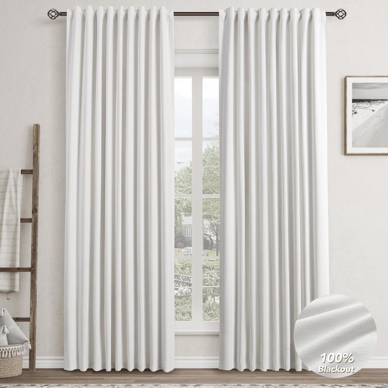 Nanspring Ivory Linen Blackout Curtains for Bedroom 84 Inch Length 2 Panels Set Back Tab Pocket Neutral Farmhouse Living Room Darkening Curtains Track System Thermal Insulated Black Out Drapes 52x84 - Image 1