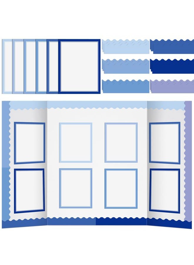 Dinifee 42 Pcs Science Fair Board Supplies Include 24 Trim Scalloped Bulletin Board Borders 18 Presentation Board Subtitles for Classroom Office Display Boards (Blue) - Image 1