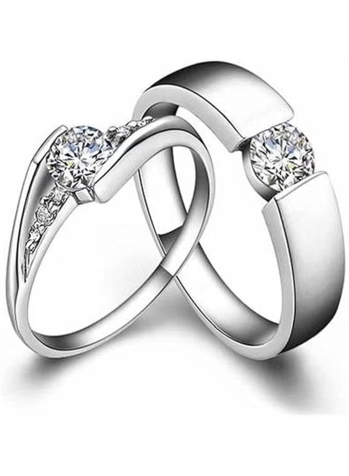 مجموعة خواتم للزوجين مكونة من قطعتين، زوج من الخواتم، خاتم مرصع بالألماس والزركون المربع للنساء، خاتم مرصع بالألماس بالكامل، خواتم خطوبة، خاتم زفاف مرصع بأحجار الراين، مجموعة خواتم مجوهرات - Image 3