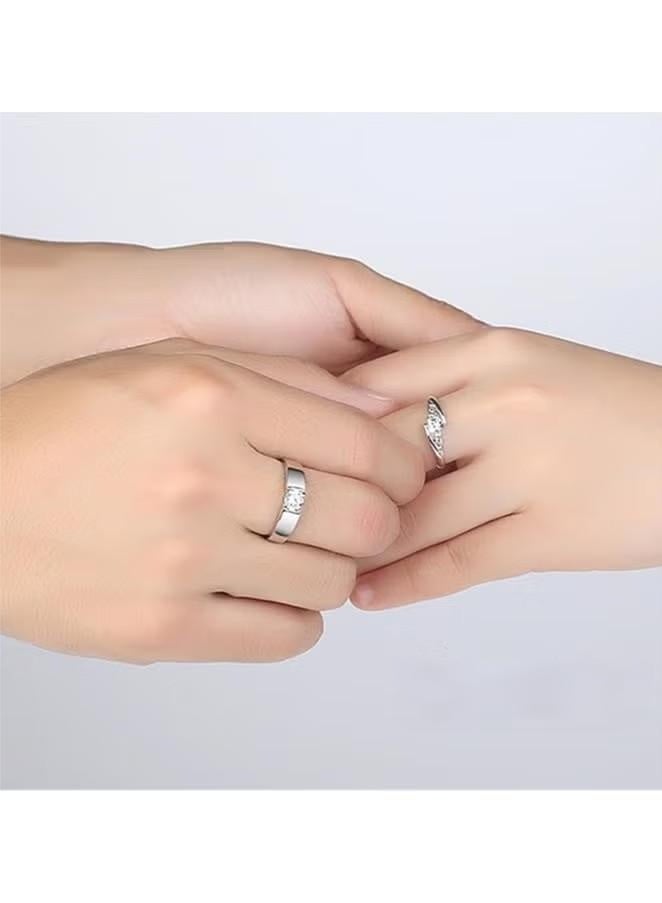 مجموعة خواتم للزوجين مكونة من قطعتين، زوج من الخواتم، خاتم مرصع بالألماس والزركون المربع للنساء، خاتم مرصع بالألماس بالكامل، خواتم خطوبة، خاتم زفاف مرصع بأحجار الراين، مجموعة خواتم مجوهرات - Image 4