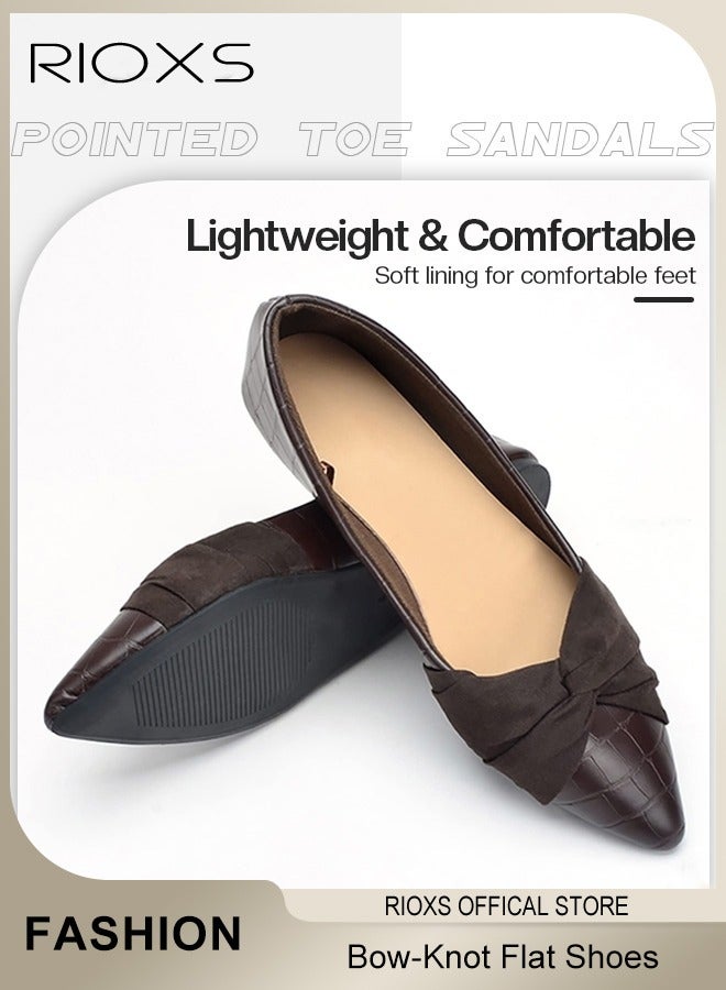 RIOXS Women's Bow-Knot Flats, Stylish Pointed Toe Flat Loafer, Chic Dress Shoes for Women, Comfort Driving Office Shoes, Ladies Ballet Flats Shoes, Wear to Work Slip On Moccasins, Flats Dressy Flatsiving Office Shoes, Dazzling Loafers Deep Brown - Image 3