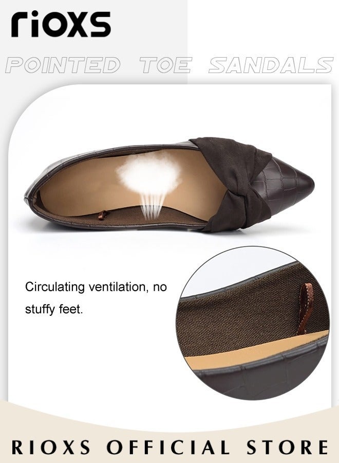 RIOXS Women's Bow-Knot Flats, Stylish Pointed Toe Flat Loafer, Chic Dress Shoes for Women, Comfort Driving Office Shoes, Ladies Ballet Flats Shoes, Wear to Work Slip On Moccasins, Flats Dressy Flatsiving Office Shoes, Dazzling Loafers Deep Brown - Image 2