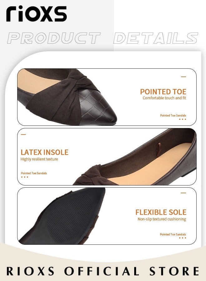 RIOXS Women's Bow-Knot Flats, Stylish Pointed Toe Flat Loafer, Chic Dress Shoes for Women, Comfort Driving Office Shoes, Ladies Ballet Flats Shoes, Wear to Work Slip On Moccasins, Flats Dressy Flatsiving Office Shoes, Dazzling Loafers Deep Brown - Image 5