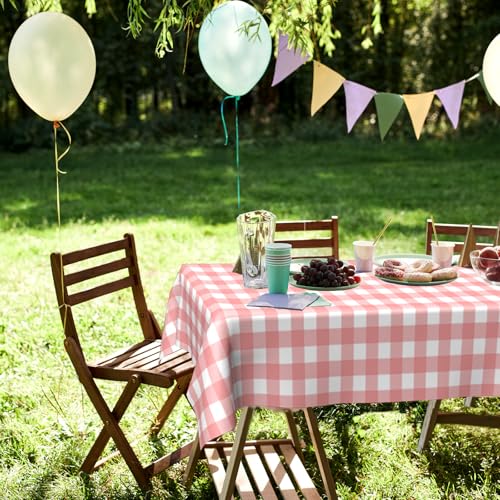 OLIVBIN 4 Pack Pink and White Checkered Tablecloth Pink Checkered Flag Tablecloth, Disposable Plastic Gingham Table Cover for Parties, Race Car Birthday Party, Birthday, Outdoor Picnic, 54 × 108 Inch - Image 5