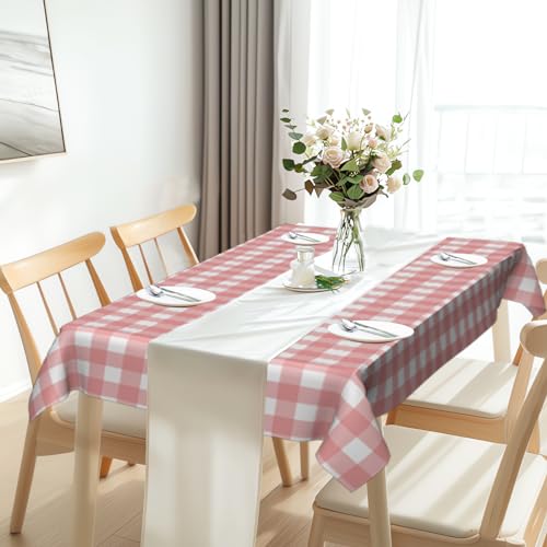 OLIVBIN 4 Pack Pink and White Checkered Tablecloth Pink Checkered Flag Tablecloth, Disposable Plastic Gingham Table Cover for Parties, Race Car Birthday Party, Birthday, Outdoor Picnic, 54 × 108 Inch - Image 4