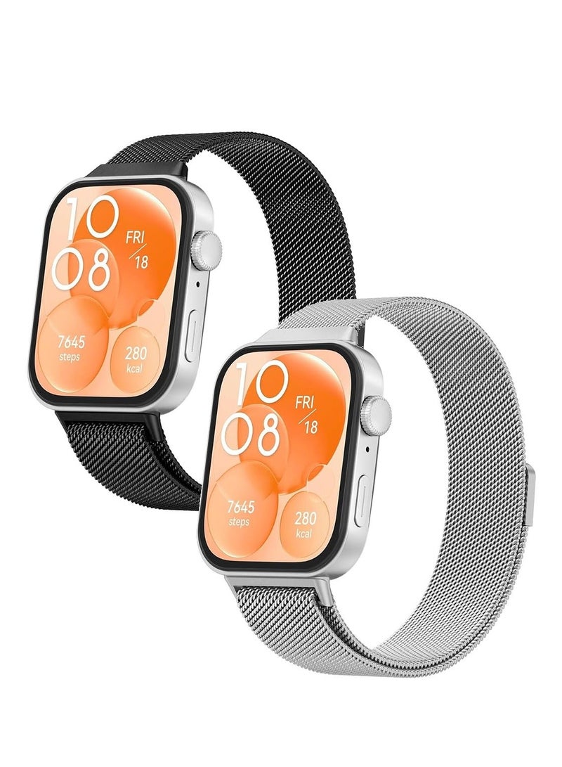 2PCS Strap for Huawei Fit 3/Huawei Fit 4/fit 4 Pro ，Metal Bands for Huawei Watch Fit 3/4 Strap(Not for Watch Fit/Fit2), Adjustable Stainless Steel Strap with Magnetic Buckle for Huawei Watch Fit 3/4 Women Men - Image 1