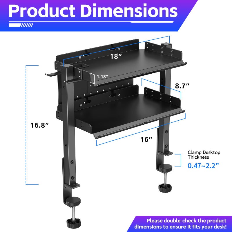 CABTE 2-Tier Metal Clamp On Desk Shelf, Adjustable 16 inch Desk Storage Shelves with Pegboard and Pencil Holder,Above or Under Heavy Duty Desktop Organizer with Headphone Holder for Desk Accessories (Black) - Image 2