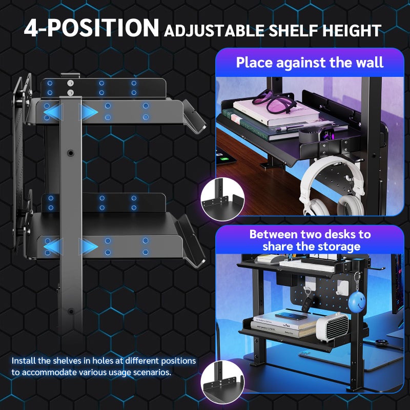 CABTE 2-Tier Metal Clamp On Desk Shelf, Adjustable 16 inch Desk Storage Shelves with Pegboard and Pencil Holder,Above or Under Heavy Duty Desktop Organizer with Headphone Holder for Desk Accessories (Black) - Image 4