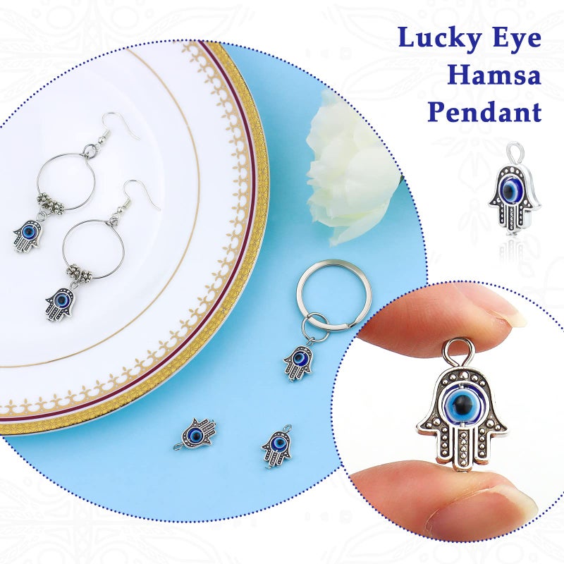 JIALEEY 30PCS Antique Silver Hamsa Hand Evil Eye Bead of Fatima Symbol Charms Hamsa Hand Beads Frame Charms for Jewelry Making Findings DIY Necklace Bracelet - Image 4