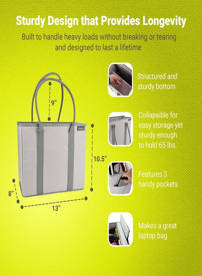 meori Office Tote Bag Carry Laptop Essentials Sturdy Bottom Stays Upright 3 Handy Pockets (Natural Sand) - Image 5