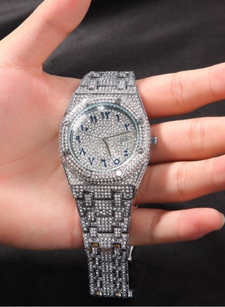 Men's Fully Diamond-Studded Watch Large Dial Stylish and Bold Arabic Numerals Waterproof Calendar Mineral Reinforced Glass Mirror Luxury Men's Accessory - view 4