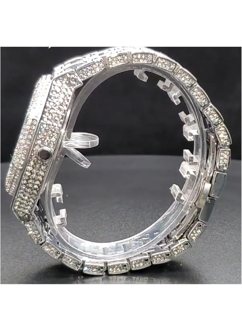 MISS FOX Men's Fully Diamond-Studded Watch Large Dial Stylish and Bold Arabic Numerals Waterproof Calendar Mineral Reinforced Glass Mirror Luxury Men's Accessory - Image 2