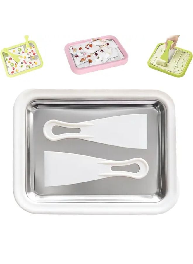 White Manual Ice Cream Maker Machine With 2 Spatulas DIY Gelato Sorbet - Image 2