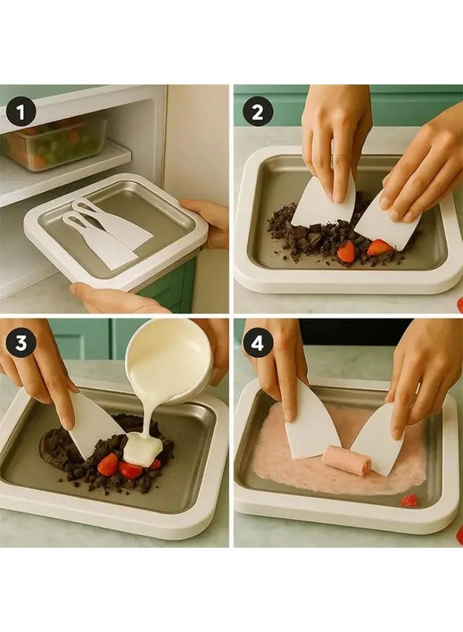 White Manual Ice Cream Maker Machine With 2 Spatulas DIY Gelato Sorbet - Image 5