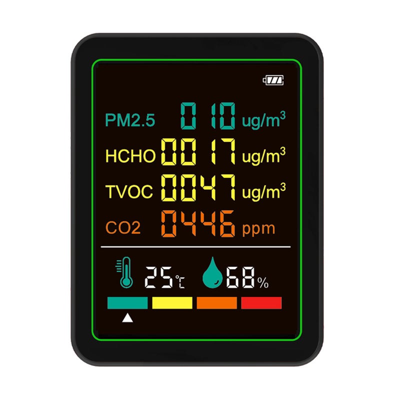 Air Quality Monitor: 6-In-One High-Precision Sensor - Black Wall-Mount Rechargeable CO2 Monitor for Indoor Home Office Real-Time Environmental Monitoring - Image 3