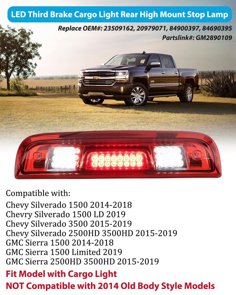 Wocch Silverado Sierra 3rd Brake Light LED Third Brake Light Cargo Lamp for Chevy Silverado GMC Sierra 1500 2500 3500 HD 2014-2018 Replace# 23509162 20979071 GM2890109 - Image 2