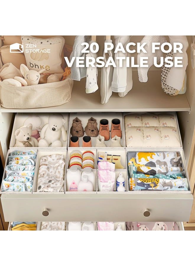 ZenStorage Linen Drawer Organizers for Nursery, Dresser & Closet (20-Pack) – Sturdy, Collapsible Nursery & Dresser Dividers for Baby Clothes, Socks, Underwear & Essentials – Multi-Size Set, Beige - Image 5
