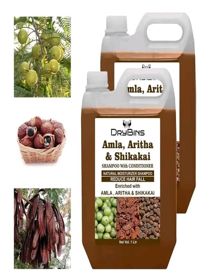 Ayurvedic Amla, Aritha and Shikakai Shampoo with Conditioner for Reduce Hairfall and Anti-Dandruff, 1 LTR, Pack of 2 - Image 1