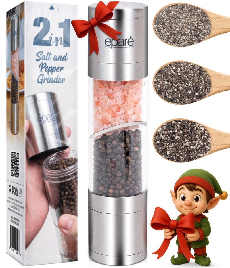 EparÃ© 2 in 1 Salt and Pepper Grinder Combo â€“ Manual Dual Salt and Pepper Grinder in One for Kitchen Use â€“ Stainless Steel Himalayan Salt Grinder Refillable All-in-One - Image 1