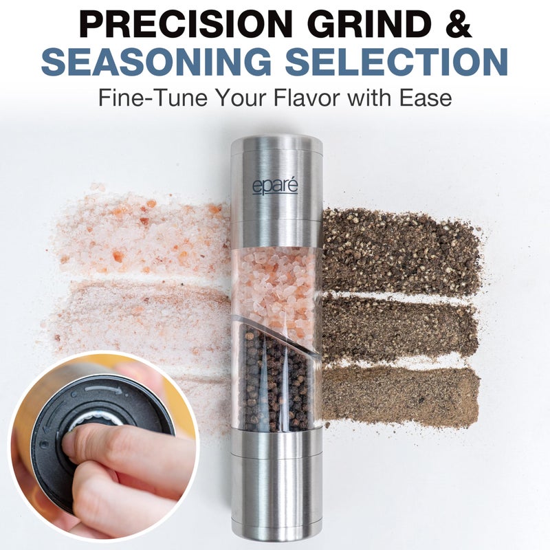 EparÃ© 2 in 1 Salt and Pepper Grinder Combo â€“ Manual Dual Salt and Pepper Grinder in One for Kitchen Use â€“ Stainless Steel Himalayan Salt Grinder Refillable All-in-One - Image 4