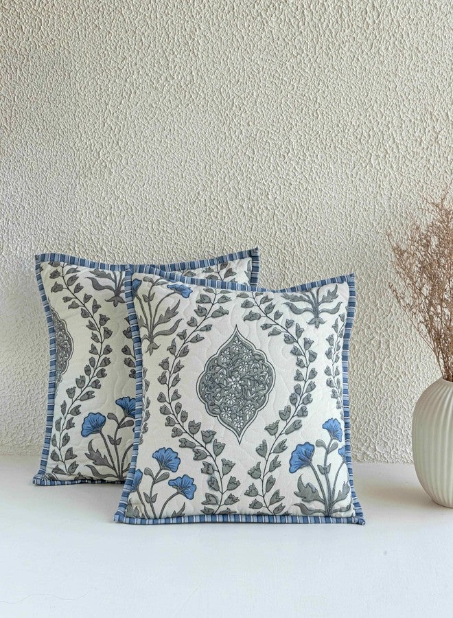 Clasiko Premium Cotton Cushion Covers; Set of 2; 16x16 Inches; Petal Dreams - Image 1