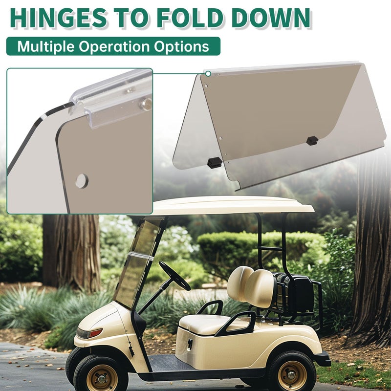 ECOTRIC Tinted Windshield Compatible with 1982-2000.5 Club Car DS Golf Cart Smoke Style Fold Down Windscreen - Image 5
