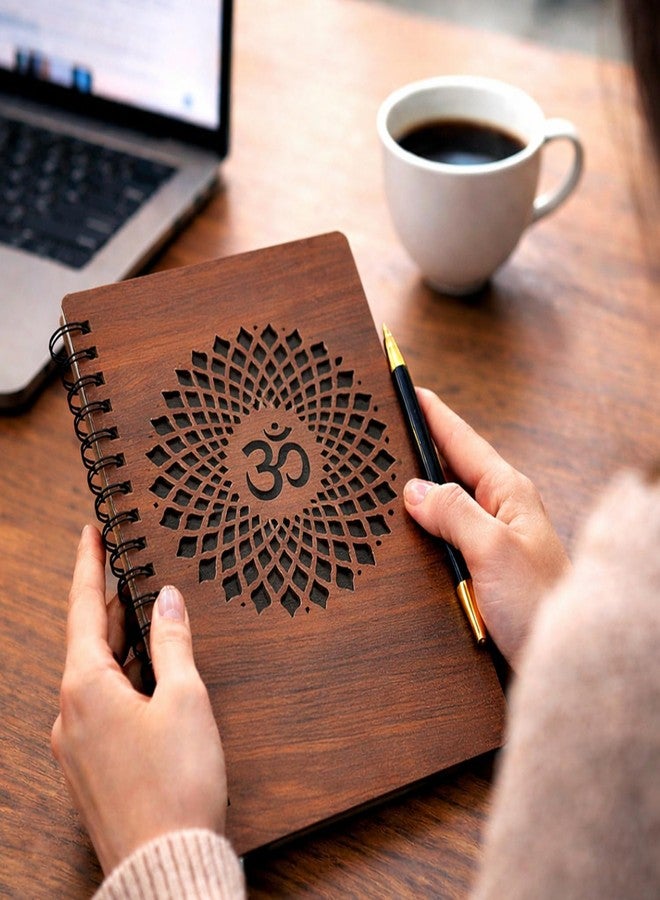 WallDaddy Wooden Spiral Notebook Diary OM - A5 Size (22.5×15 cm) Engraved Wood Cover Journal | Ruled Pages Notepad for Office, School, Study, Planning & Gifting - Image 2